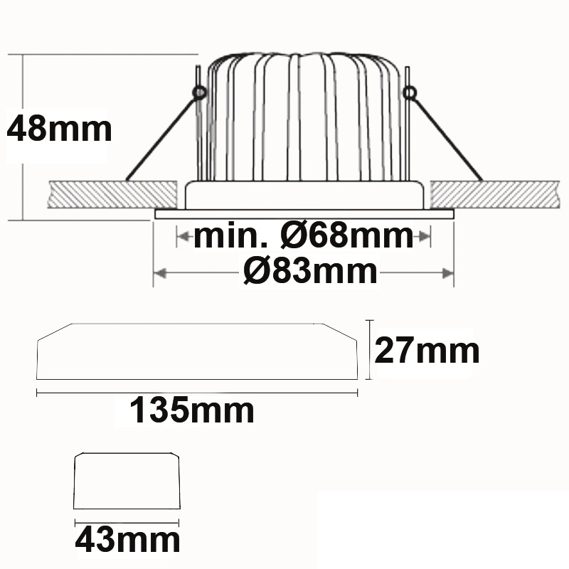 Spot LED encastré Sys-68, 10W, IP65, blanc neutre,gradable par Push ou par Dali (sans couvercle) – Image 4
