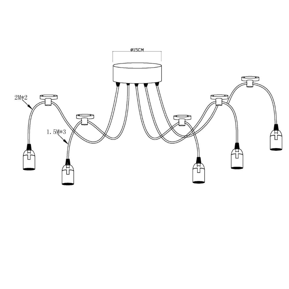 Luminaire suspendu Spider 1 métal noir, 5 câbles 2m, 5xE27 sans ampoules – Image 2