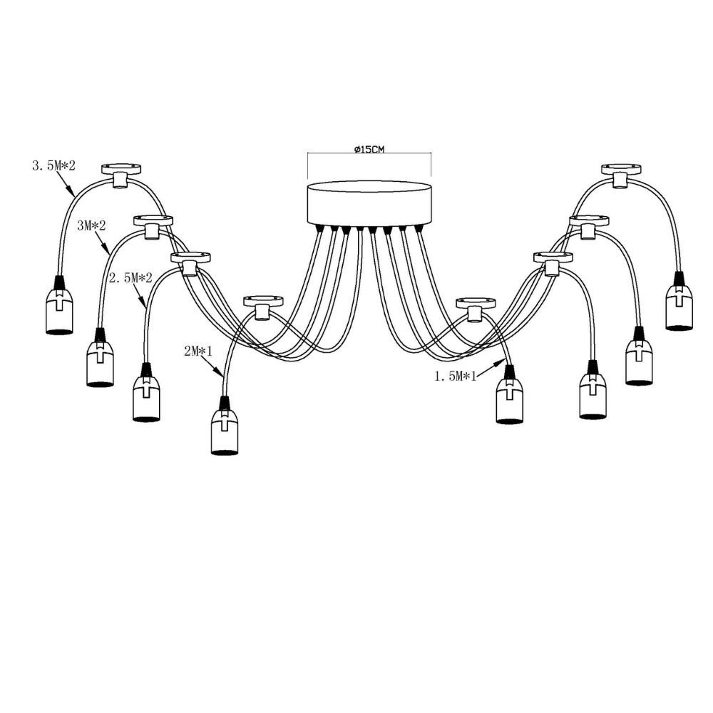Luminaire suspendu Spider 1 métal noir, 8 câbles 1,5m-3,5m, 8xE27 sans ampoules – Image 2