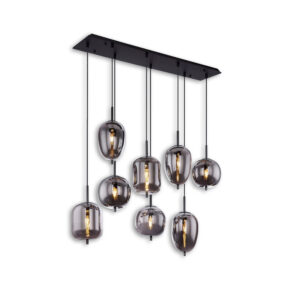 Luminaire suspendu métal noir, verre fumé,  8xE14 douille, sans ampoules