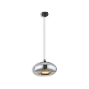 Luminaire suspendu métal noir, ovale, verre chrome, 1xE27 douille, sans ampoules