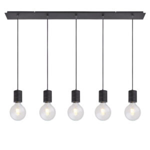 Suspension LED noir mat, douille 5xE27, sans ampoule