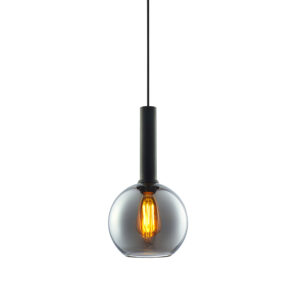 Luminaire pendentif, black round verre, E27, 20cm, 50-300cm