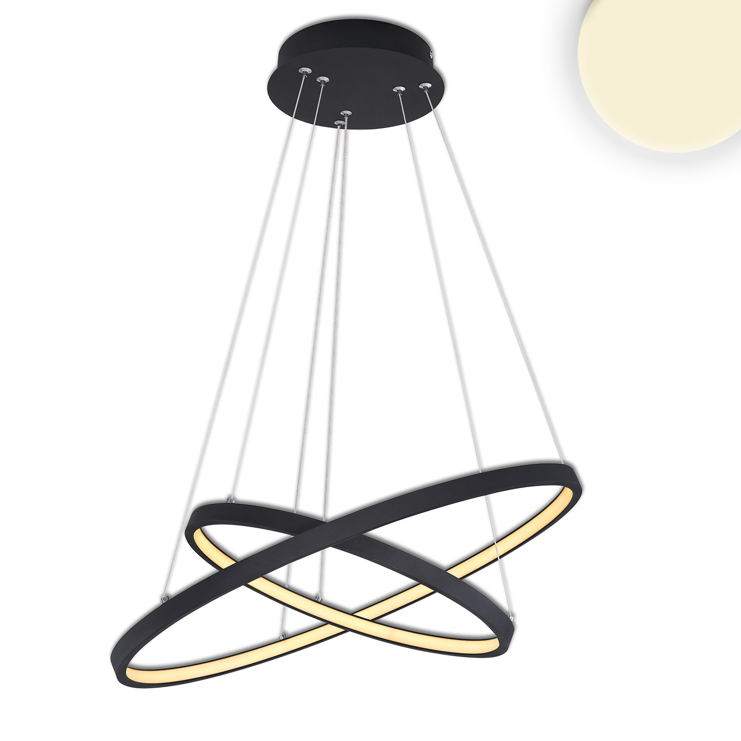 Luminaire suspendue LED Ring 18W+23W, noir, blanc chaud