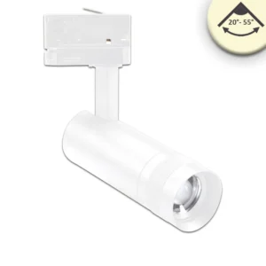 Projecteur sur rail triphasé focalisable, 8W, 3000 ou 4000K, blanc