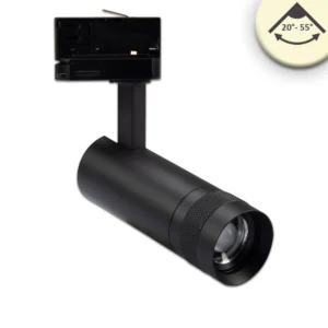 Projecteur sur rail triphasé focalisable, 8W, 3000 ou 4000K, noir