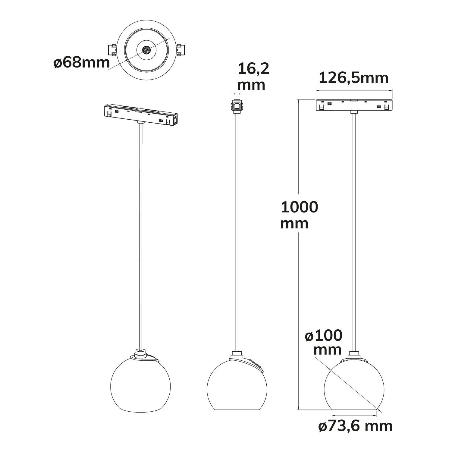 Luminaire suspendu Balle Focus Track48, 12W, 3000K